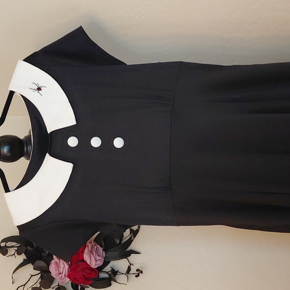 ROCK STEADY 1X RETRO STYLE SPIDER BLACK/WHITE PETER PAN COLLAR SHORT SLEEVES
